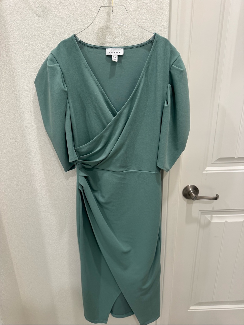 Topshop Sage Green Draped Wrap Midi Dress – US 4